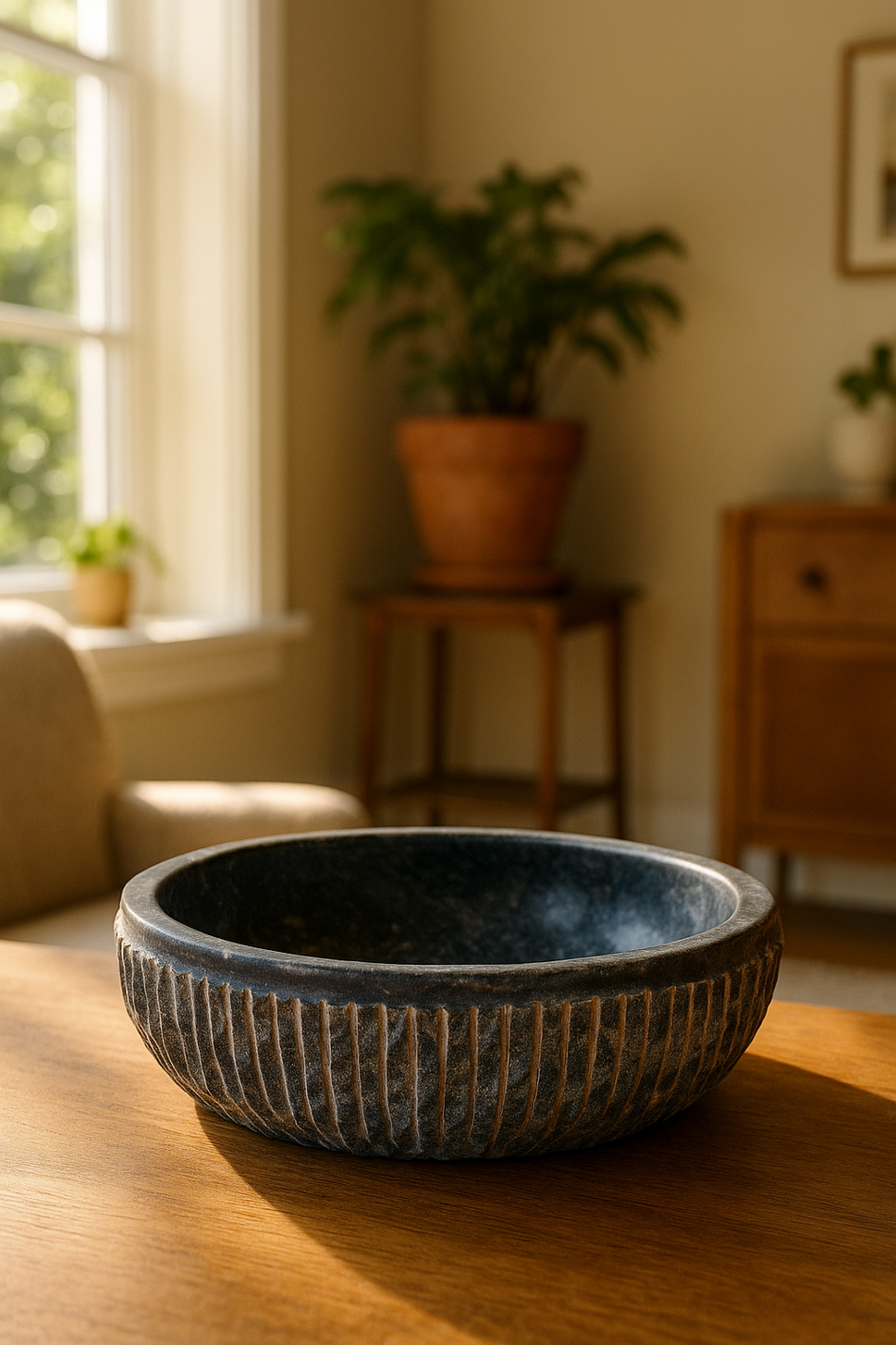 Hand-Carved Black Stone Bowl