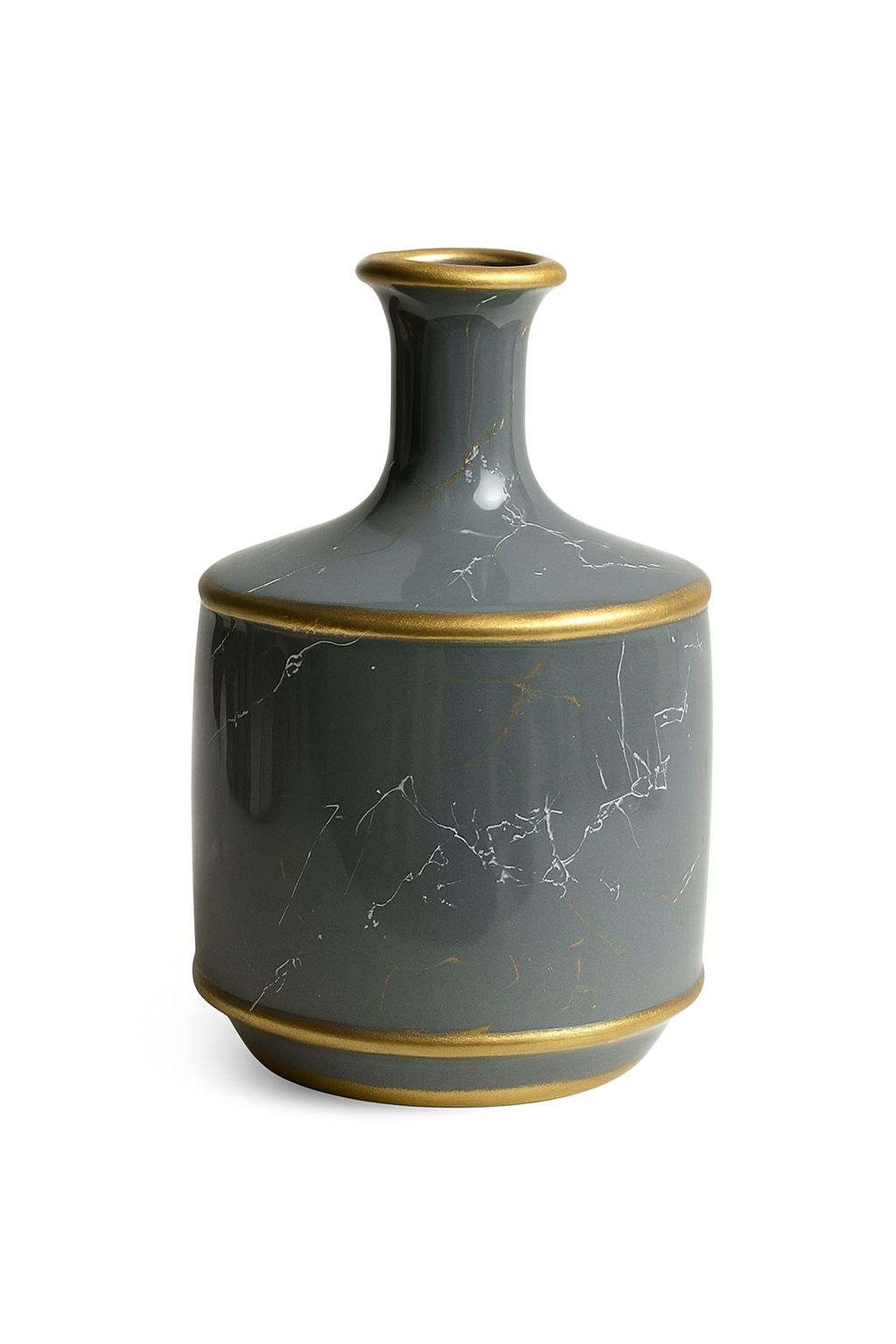 Grey Marble Vase with Gold Rim