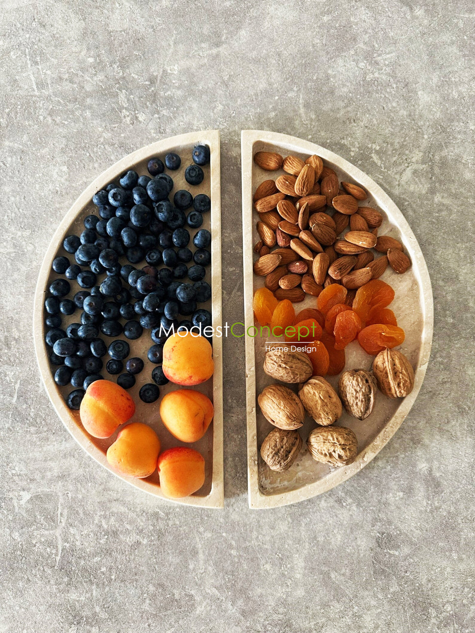 Half-Moon Travertine Serving Tray Set