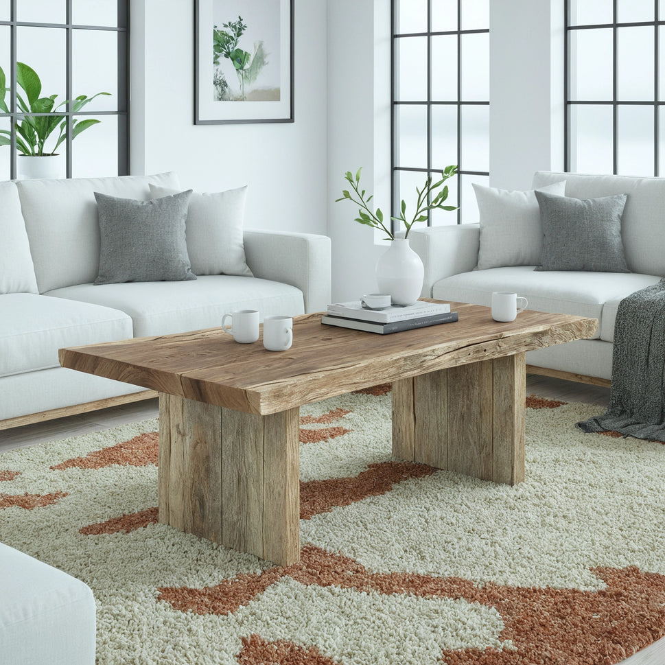 Reclaimed Slab Leg Coffee Table - Rustic Farmhouse Live Edge