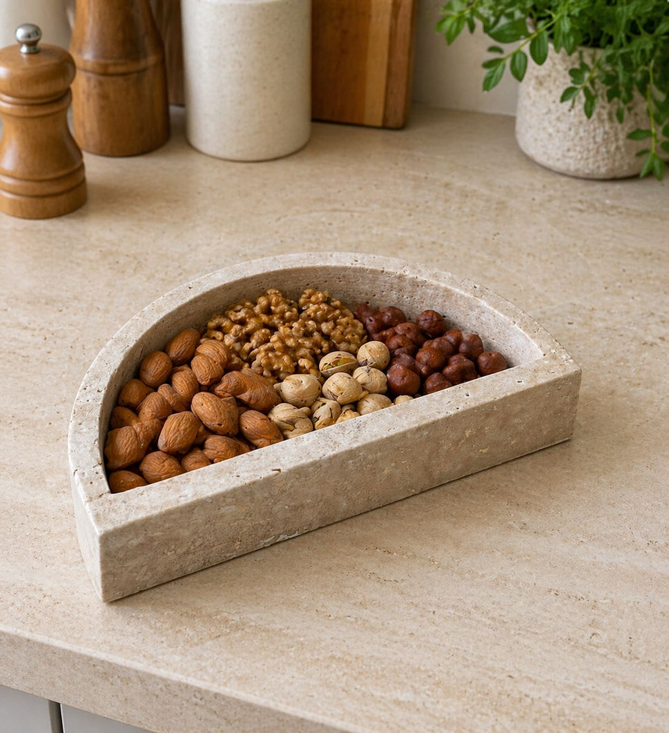 Half-Moon Travertine Catchall Tray