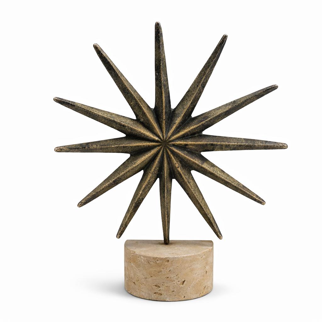Brass Starburst Sculpture on Travertine Base