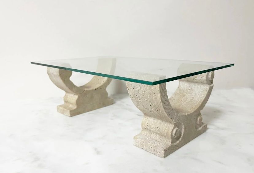 Glass Coffee Table on Travertine Wave Bases