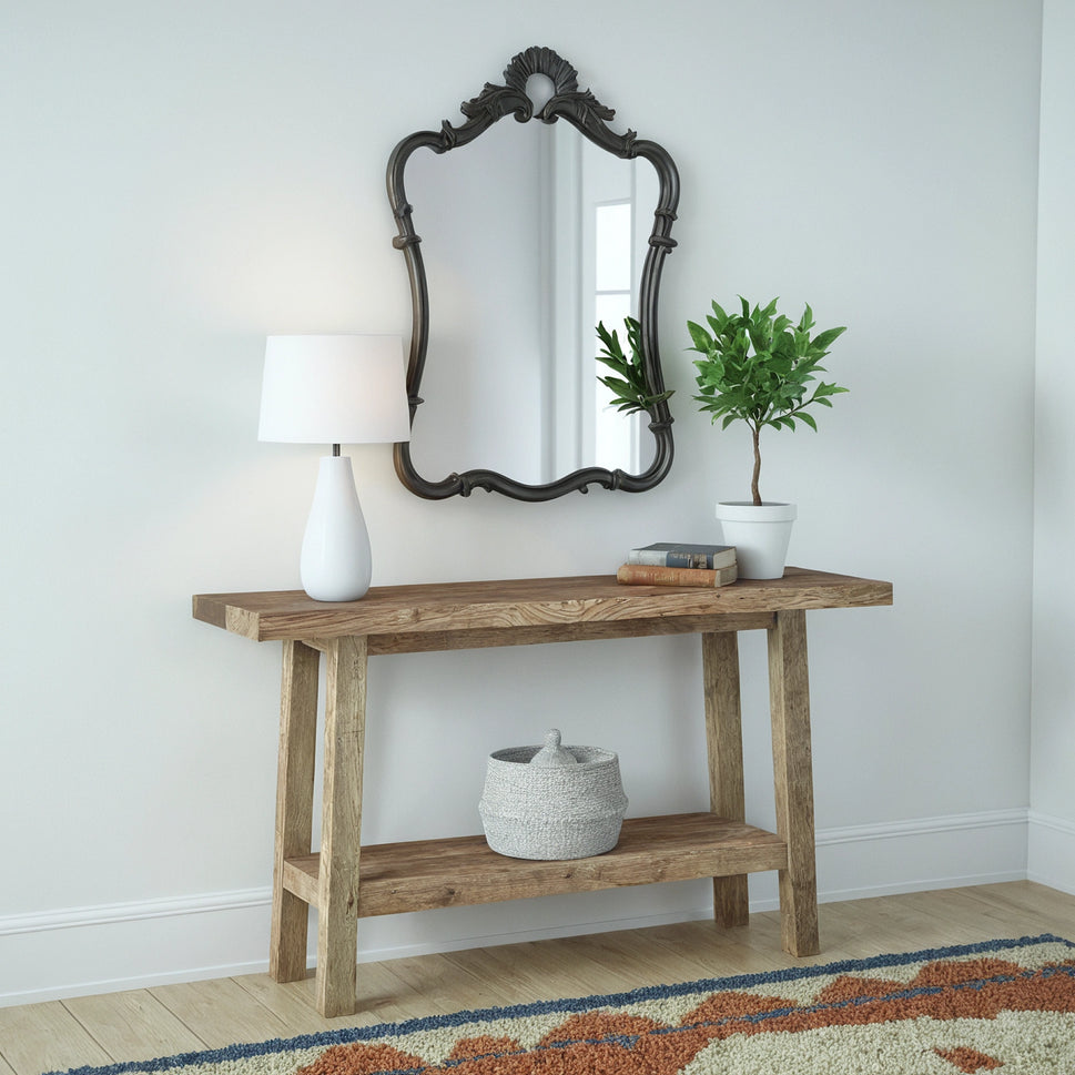 Light Reclaimed Console with Lower Shelf - Rustic Entryway Live Edge