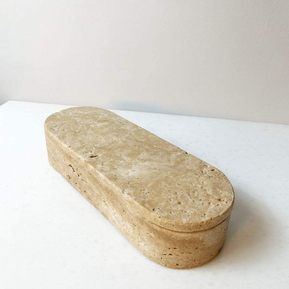 Travertine Oval Lidded Box
