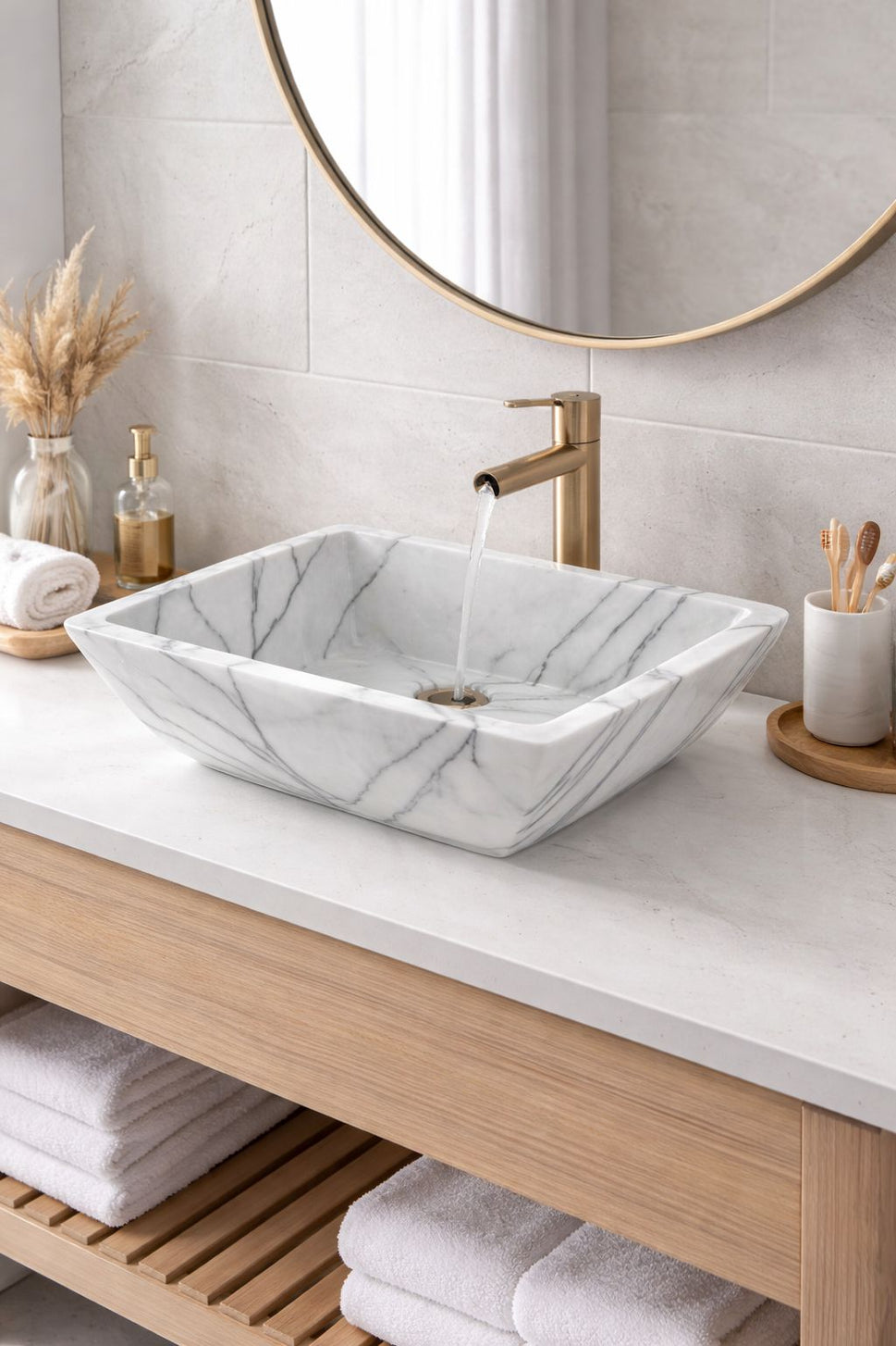 White Marble Boat Vessel Sink