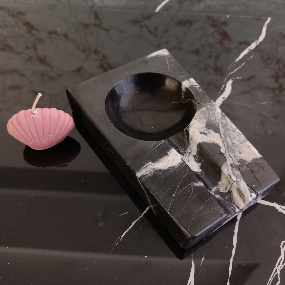 Black Marble Rectangular Cigar Ashtray