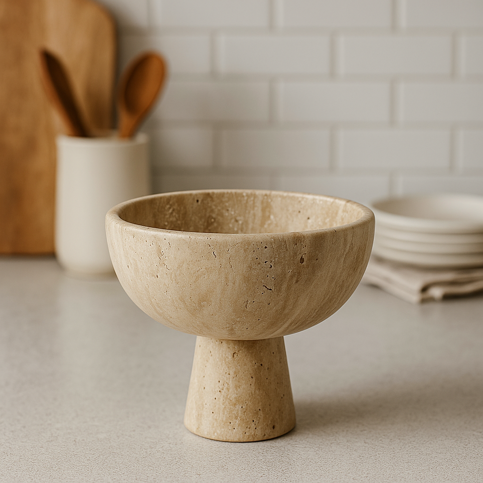 Travertine Pedestal Fruit Bowl