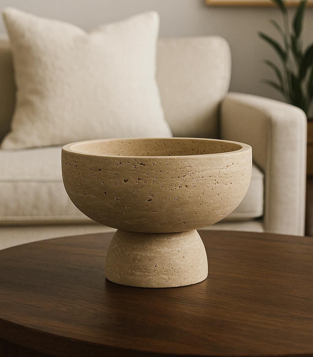 Travertine Pedestal Fruit Bowl