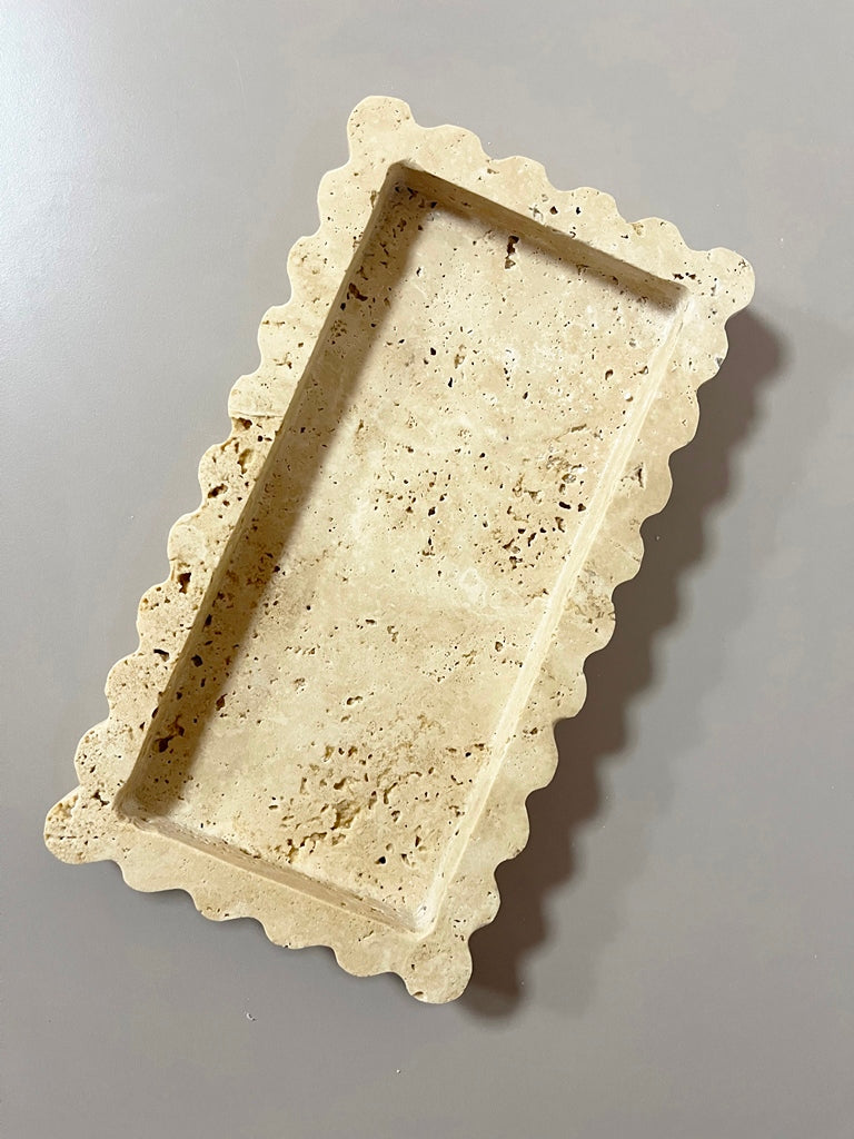Scalloped Rectangular Travertine Vanity Tray