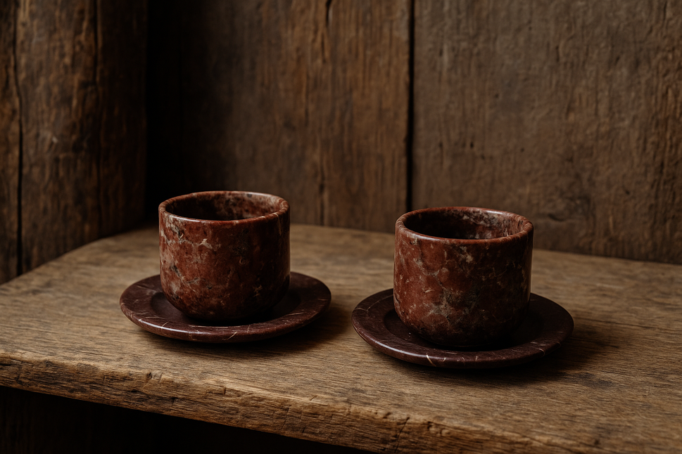 Marble Espresso Cup and Saucer Set of 2