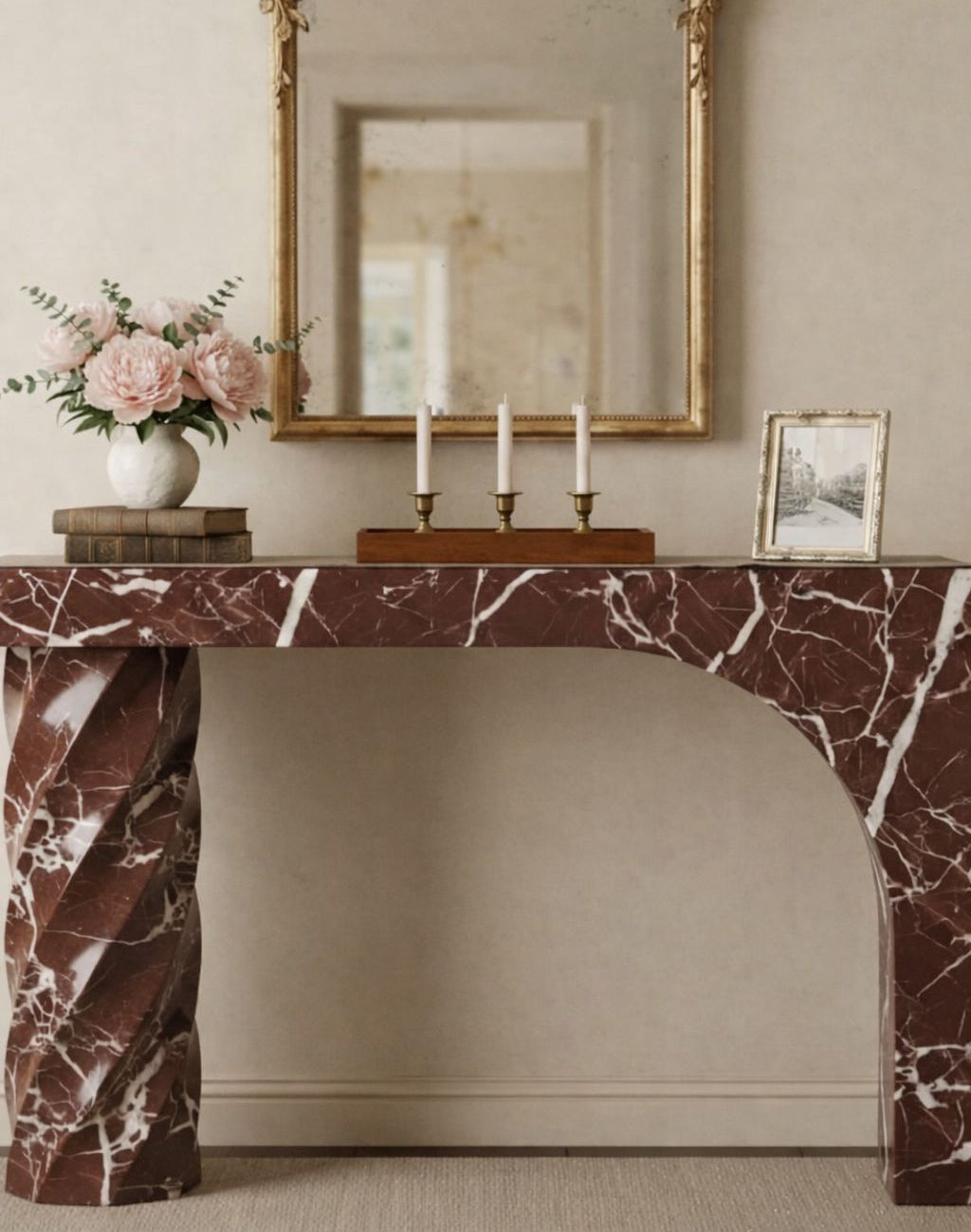 Rosso Levanto Marble Arch Console Table
