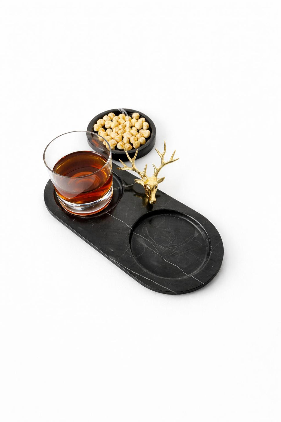 Black Marble Cigar and Whiskey Tray with Brass Deer