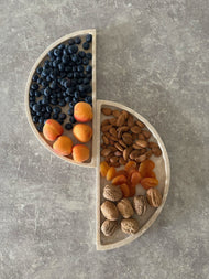 Half-Moon Travertine Serving Tray Set