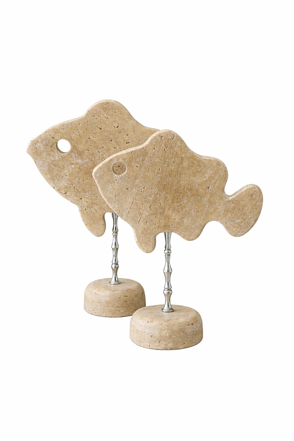 Travertine Fish Pair on Brass Stems