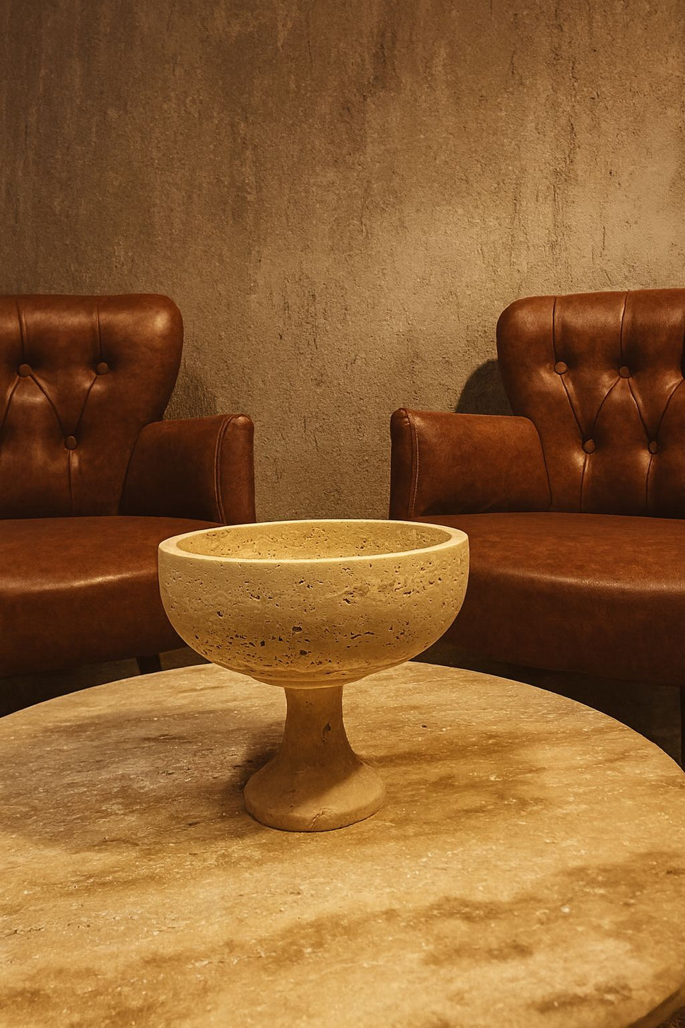 Chiselled Travertine Pedestal Bowl