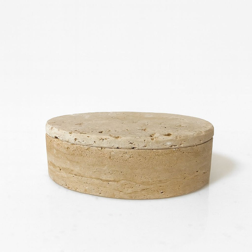 Round Travertine Lidded Box