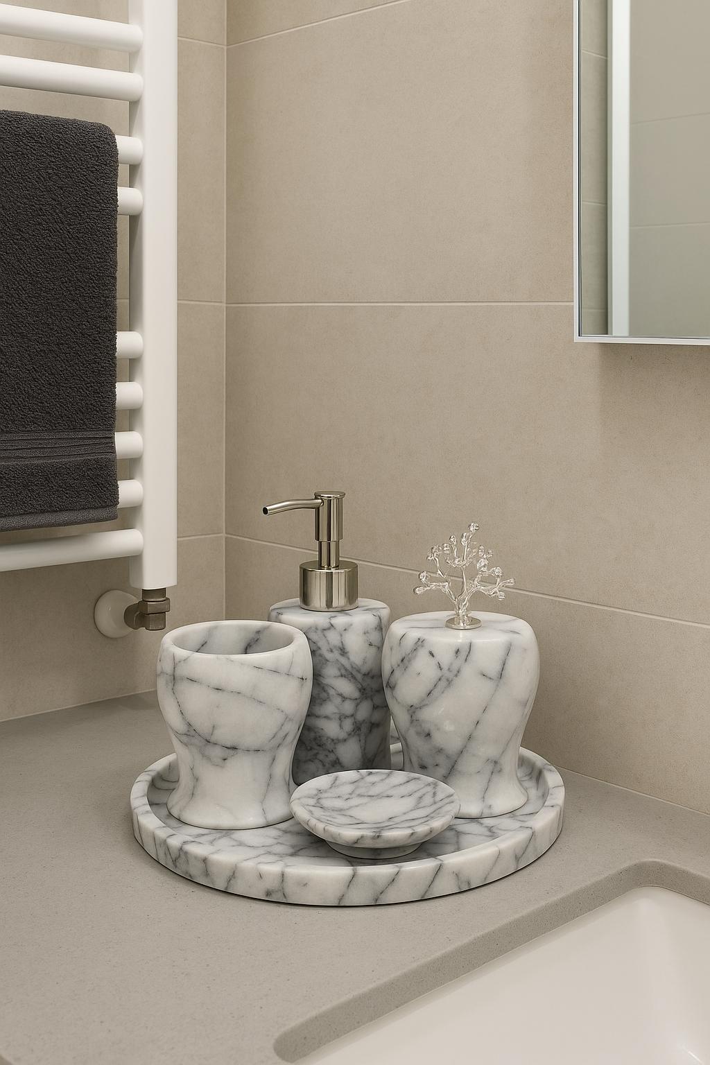 Calacatta Viola Marble Bathroom Set with Round Tray