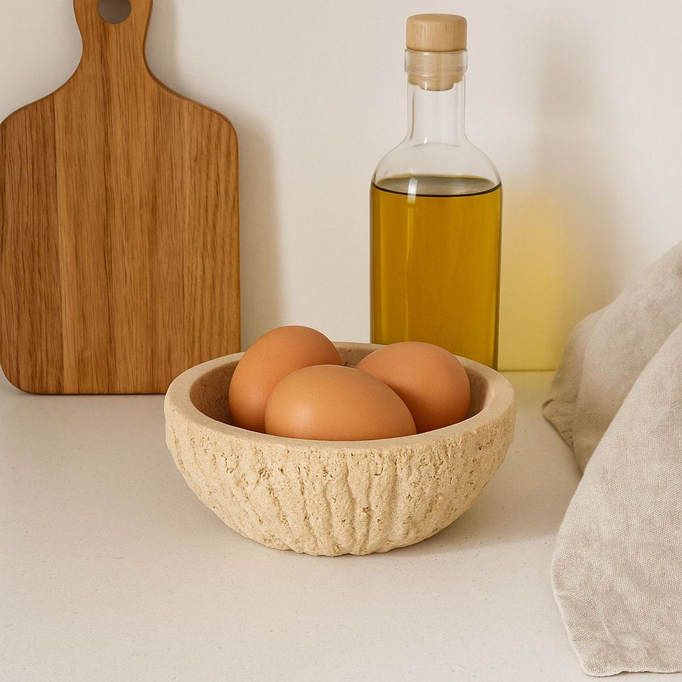 Chiselled Travertine Low Bowl