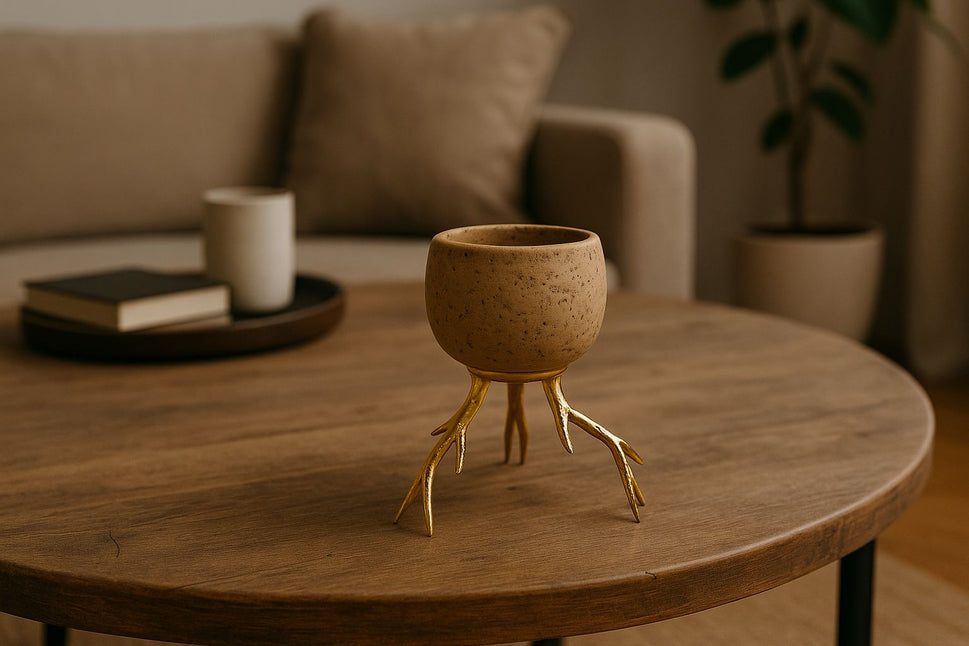 Travertine Planter on Brass Root Legs