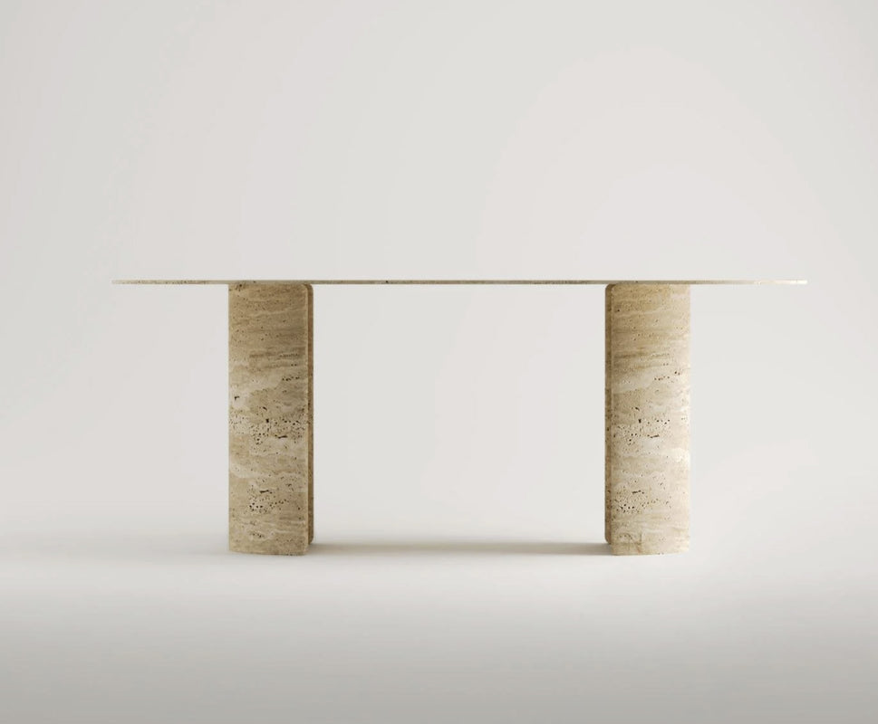 Travertine Oval Dining Table with Column Legs