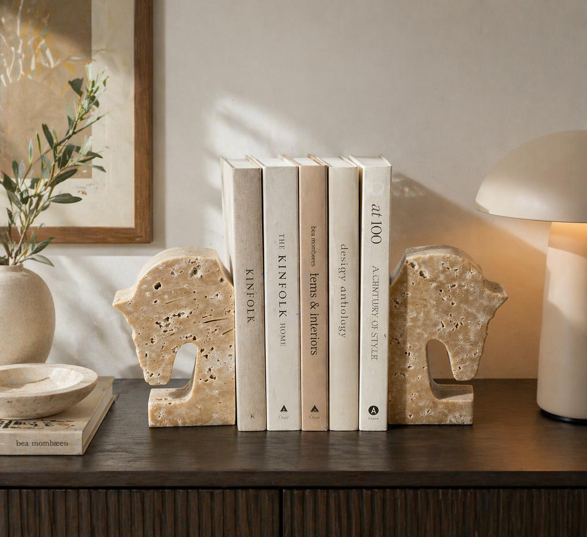 Travertine Horse Head Bookends