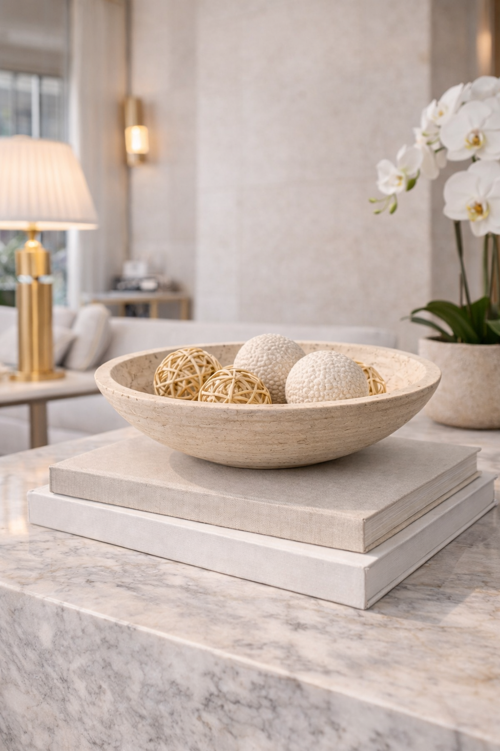 Travertine Pedestal Fruit Bowl