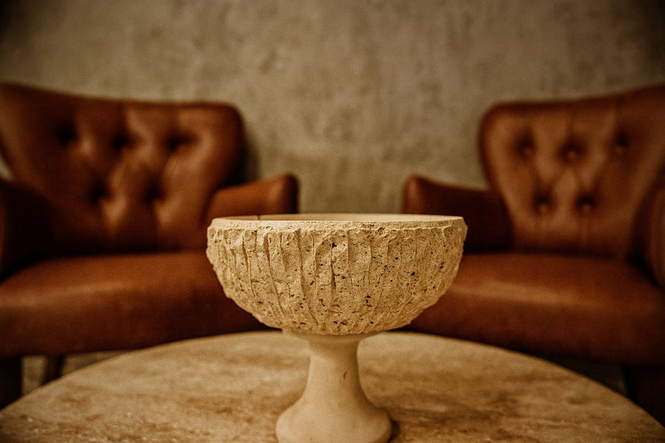 Chiselled Travertine Pedestal Bowl
