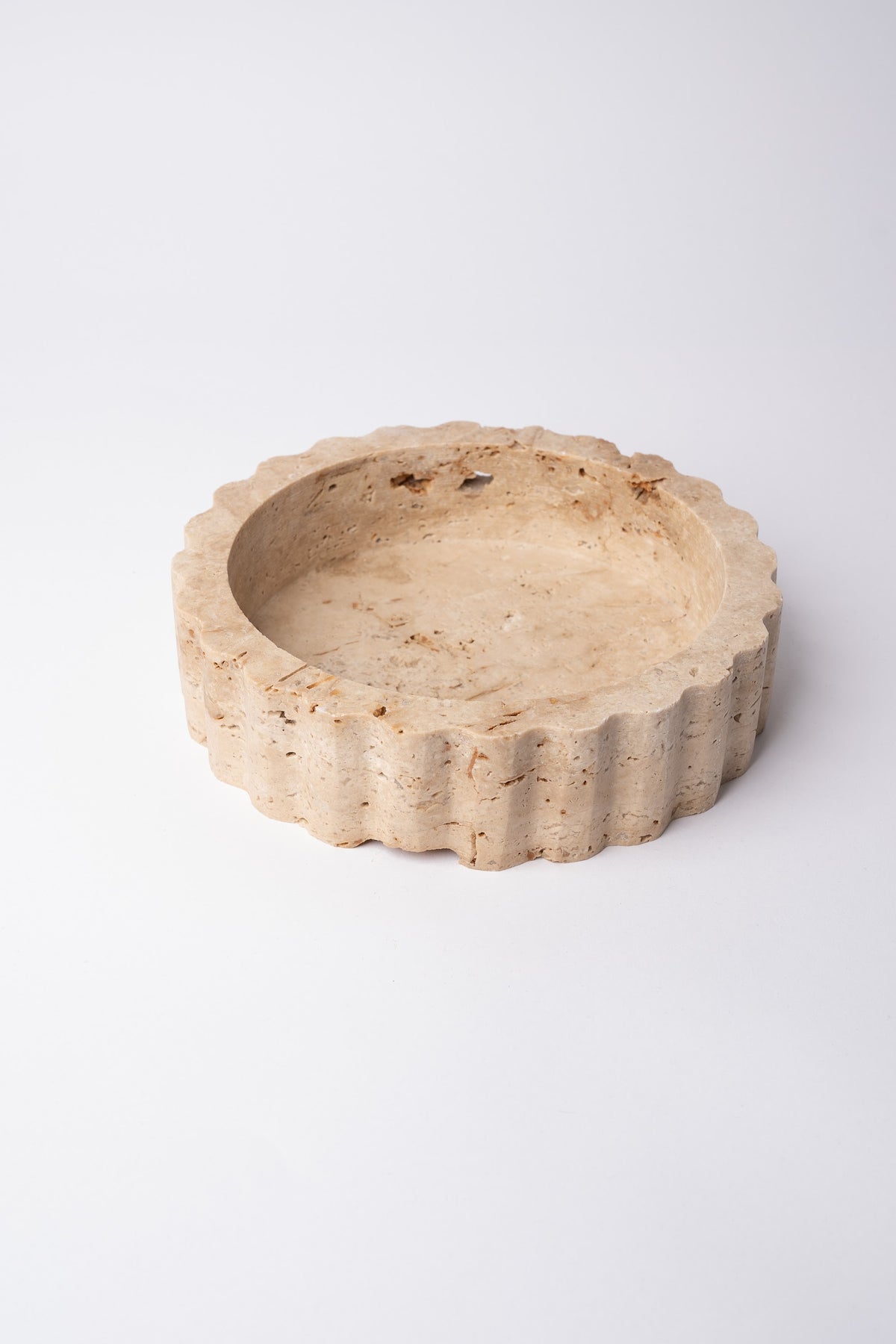 Scalloped Travertine Low Bowl