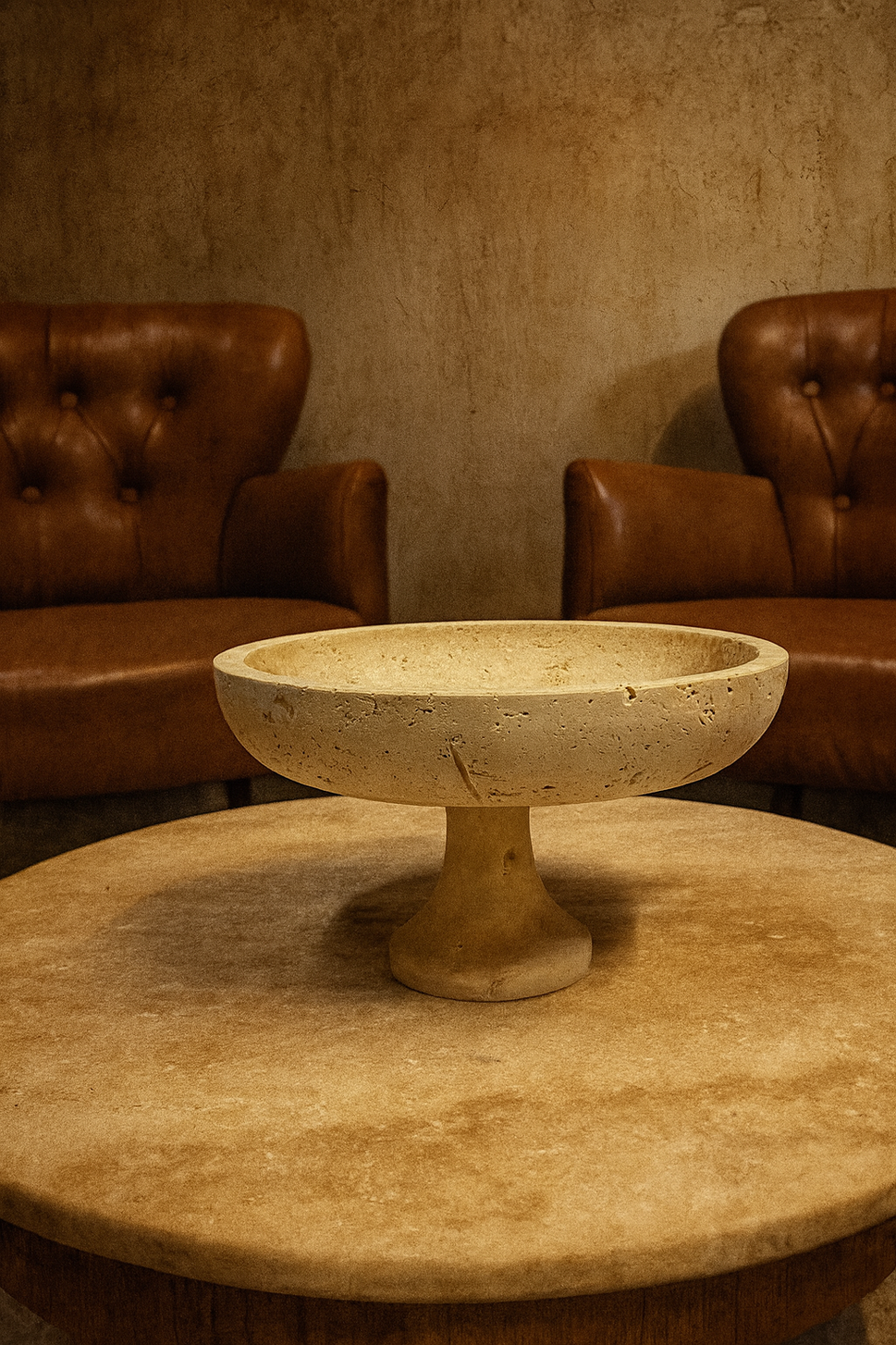 Chiselled Travertine Low Bowl