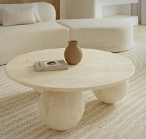 Round Travertine Coffee Table on Sphere Legs