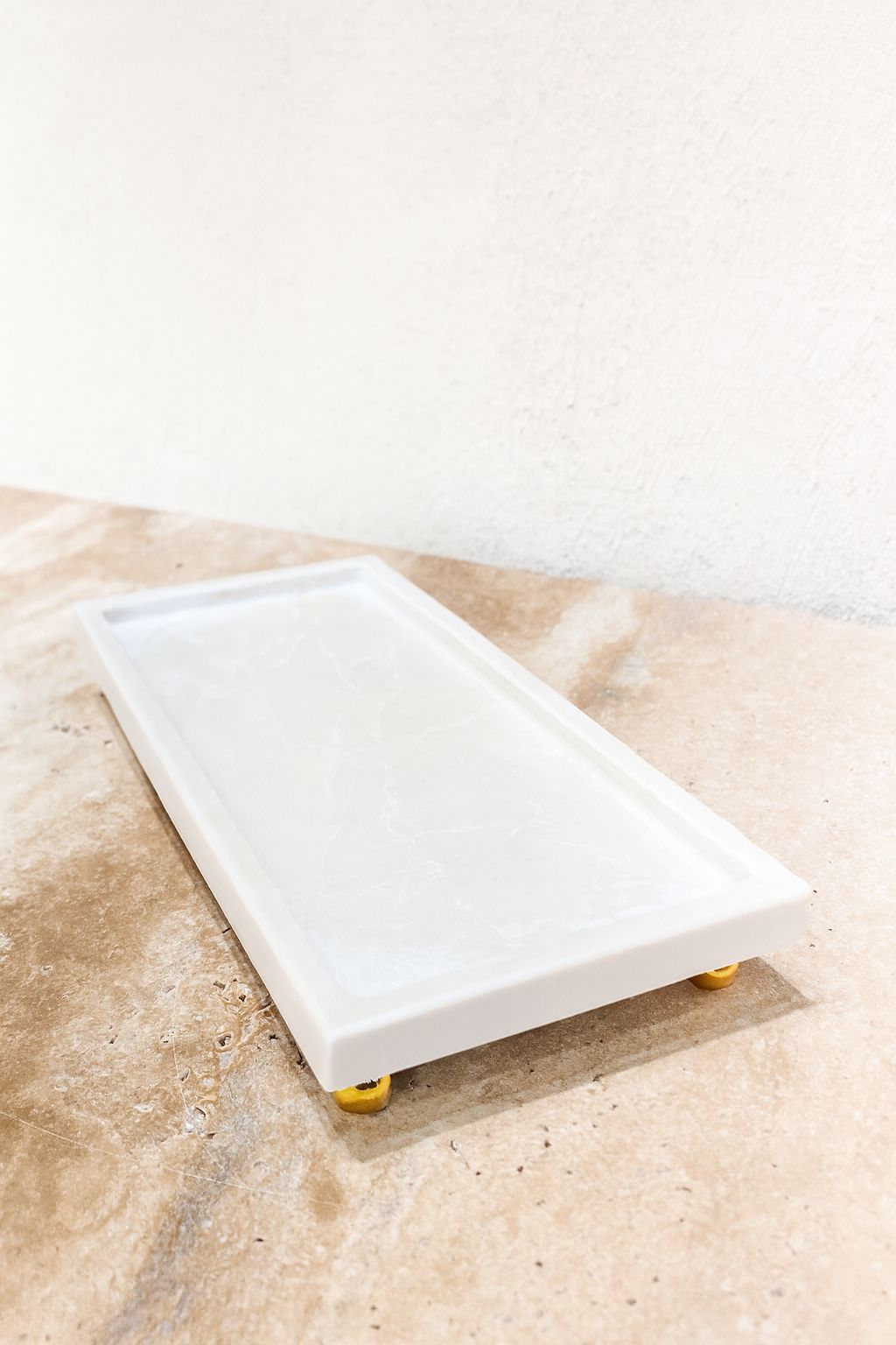 White Marble Vanity Tray with Gold Ball Feet