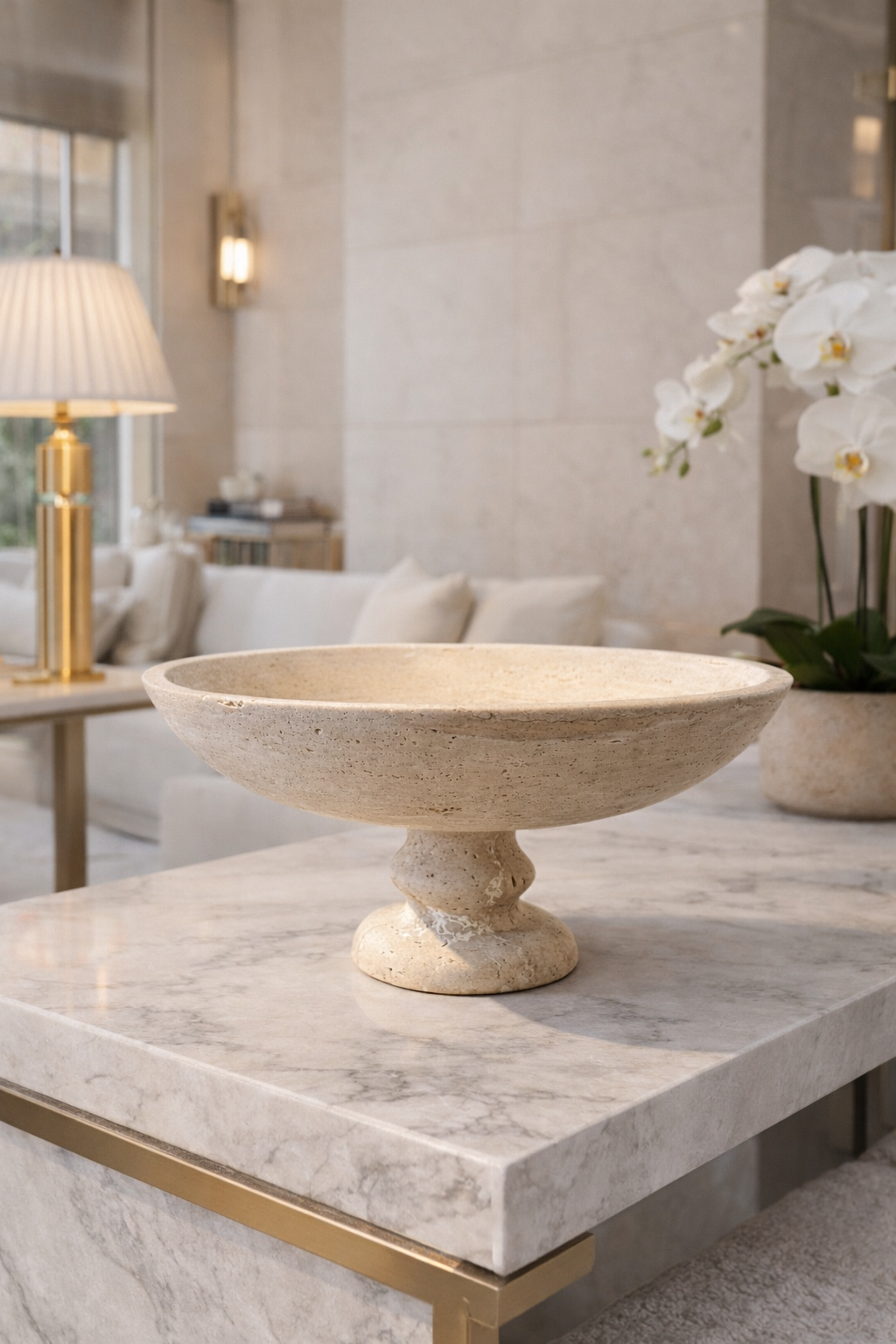 Travertine Pedestal Fruit Bowl