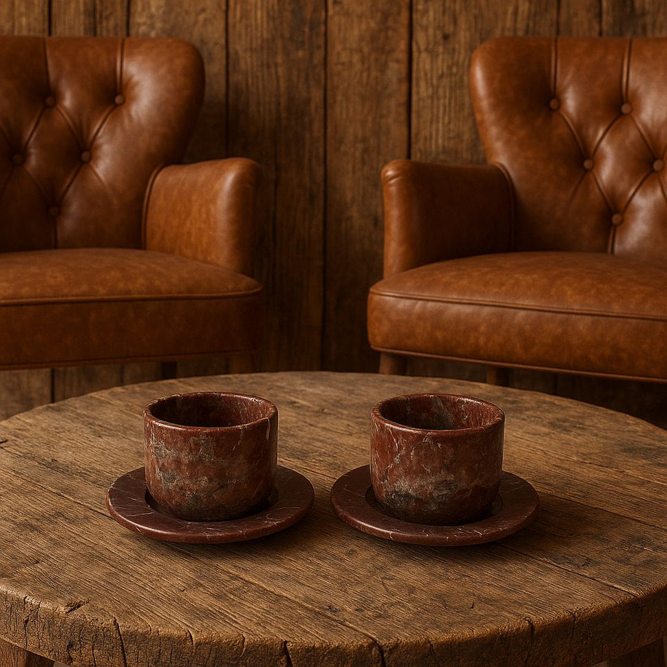 Marble Espresso Cup and Saucer Set of 2