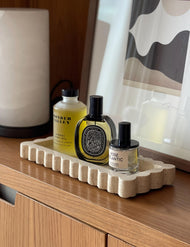 Scalloped Rectangular Travertine Vanity Tray