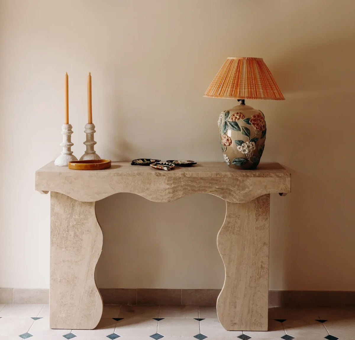 Wavy Travertine Console Table