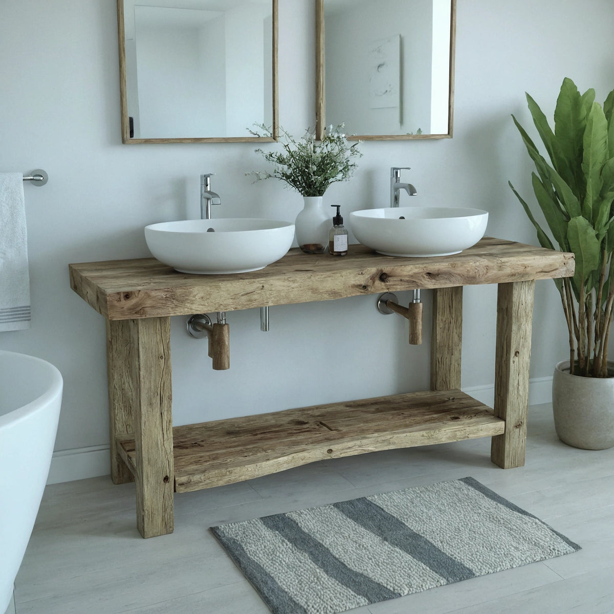 Wide Double Vessel Reclaimed Vanity - Rustic Farmhouse Live Edge