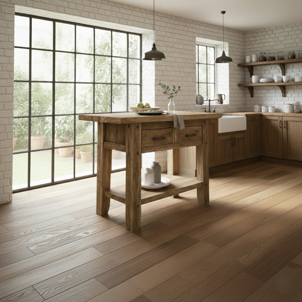 Kitchen Island with Two Drawers and Shelf - Rustic Farmhouse Live Edge
