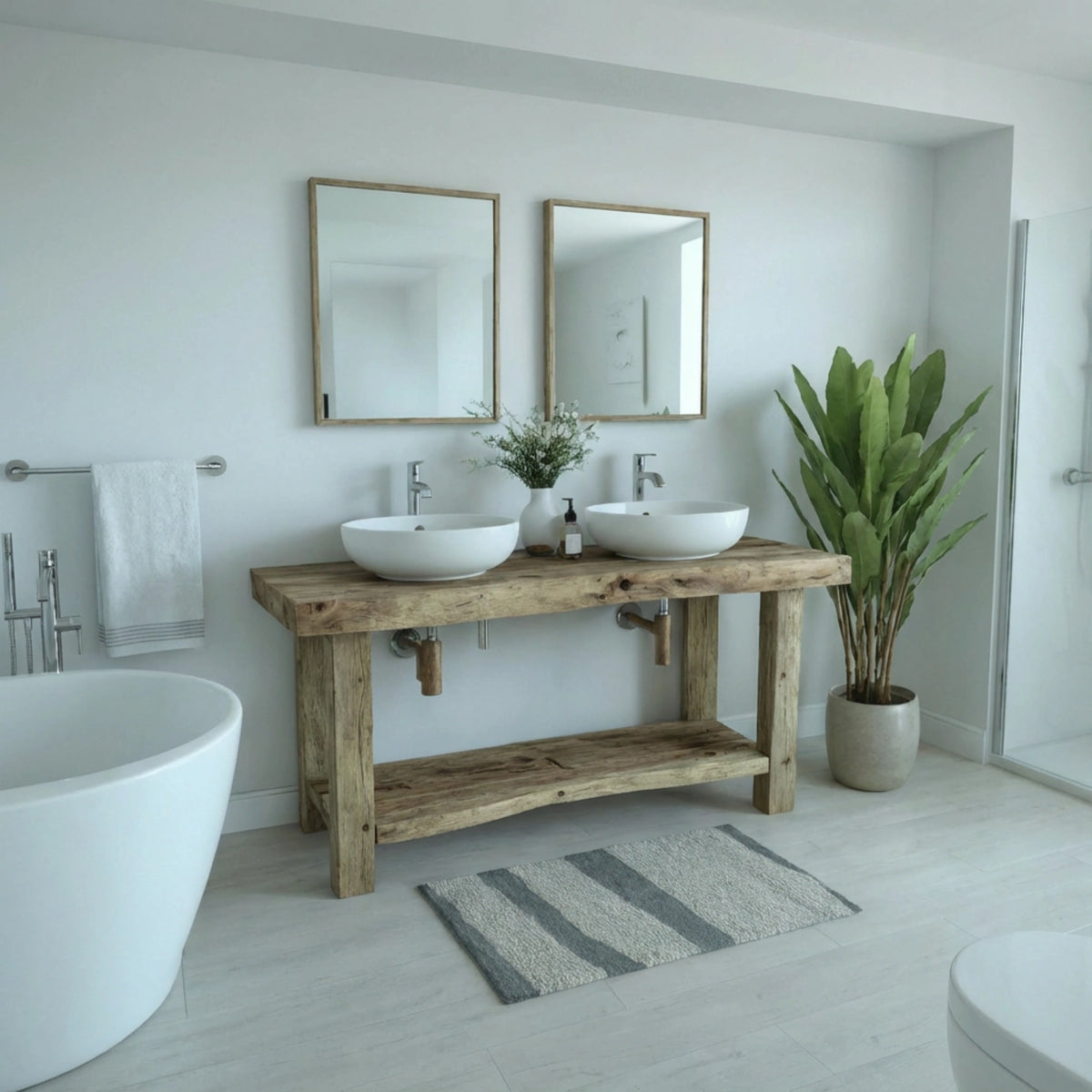 Wide Double Vessel Reclaimed Vanity - Rustic Farmhouse Live Edge