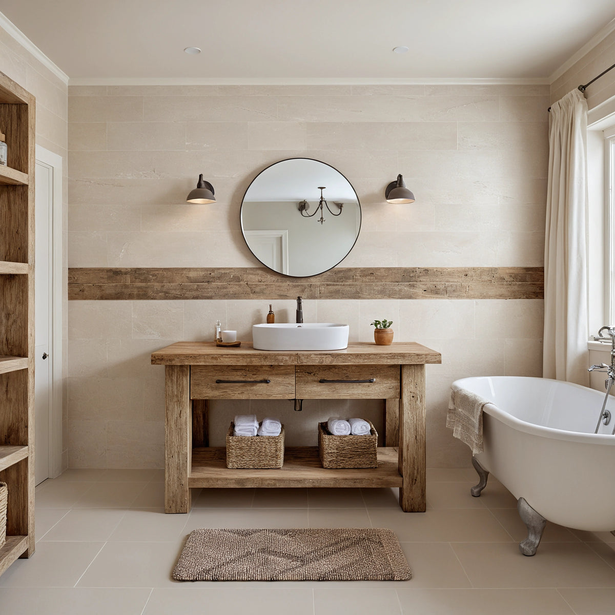 Light Vanity with Open Shelving - Rustic Farmhouse Live Edge