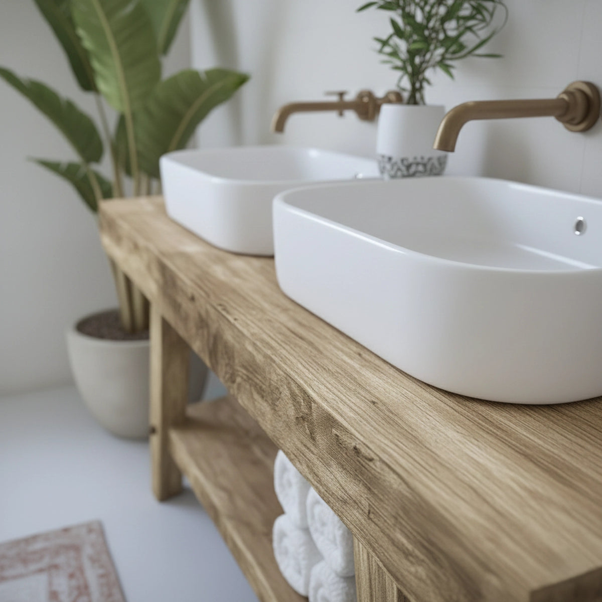 A-Frame Vanity with Twin Rectangular Basins - Rustic Farmhouse Live Edge