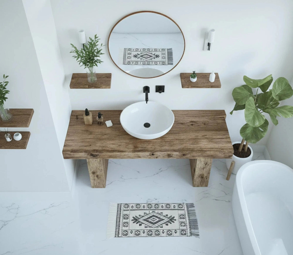 Wide Low Beam Vanity with Vessel Basin - Rustic Farmhouse Live Edge