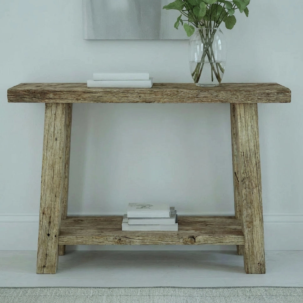 A-Frame Weathered Console with Shelf - Rustic Entryway Live Edge