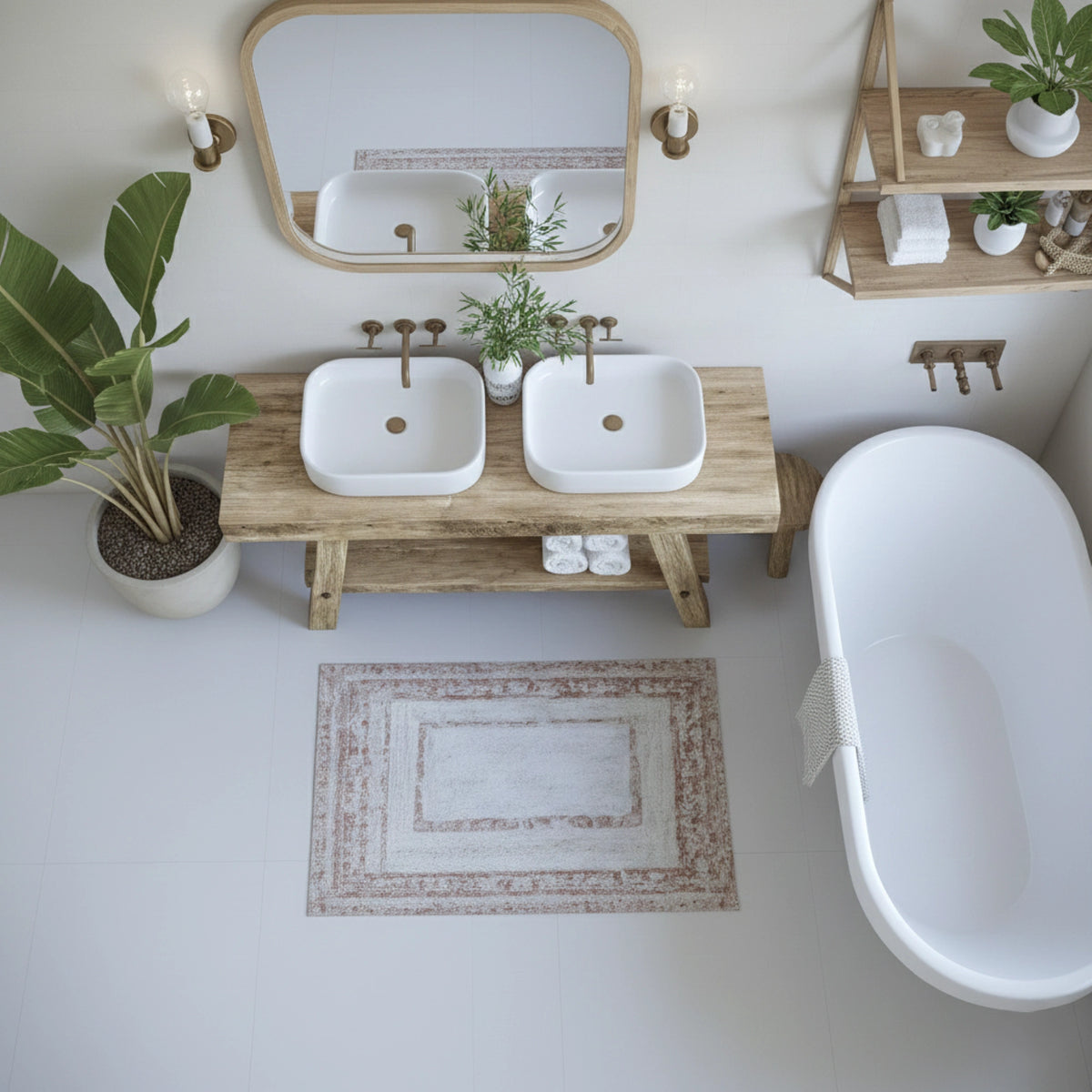 A-Frame Vanity with Twin Rectangular Basins - Rustic Farmhouse Live Edge