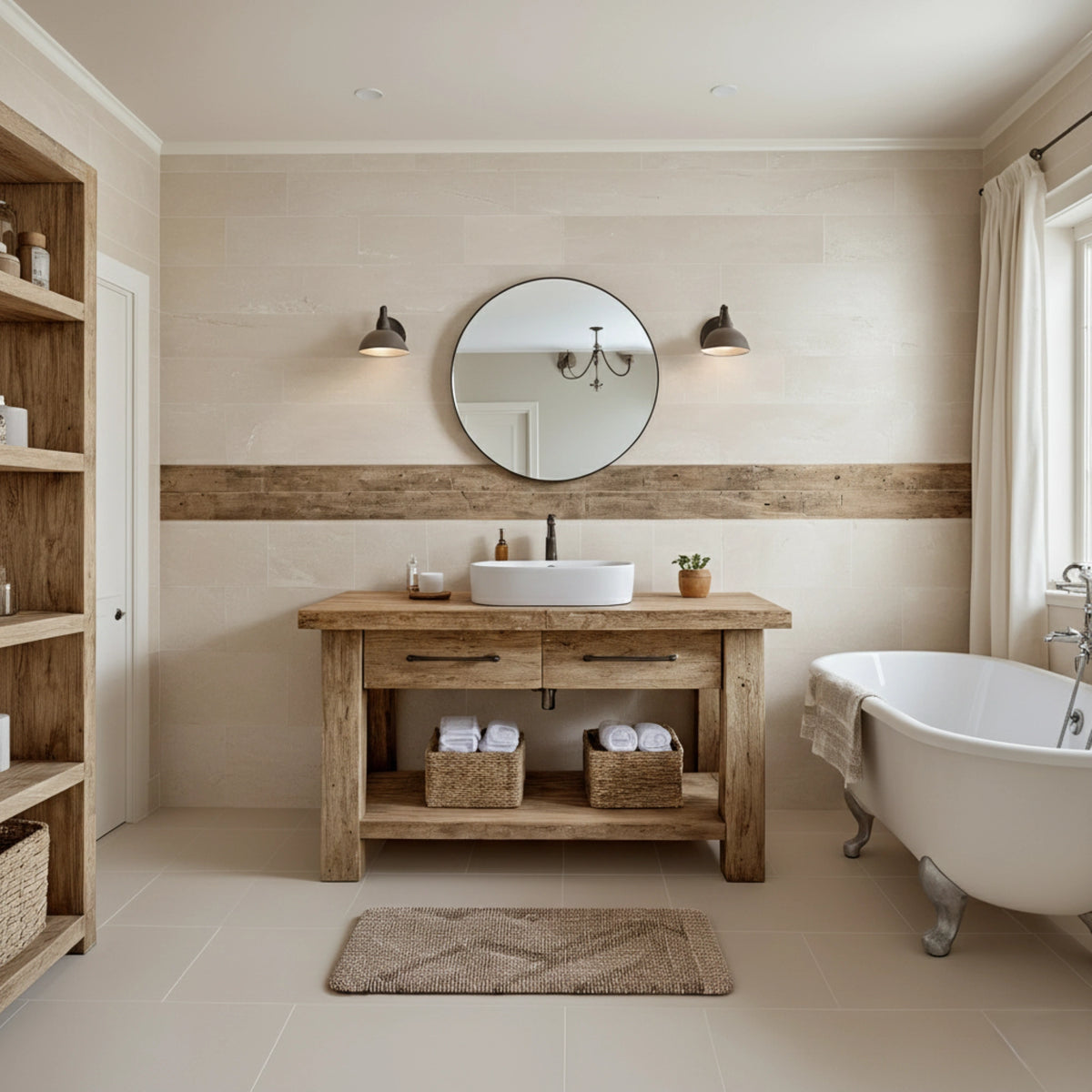 Light Vanity with Open Shelving - Rustic Farmhouse Live Edge
