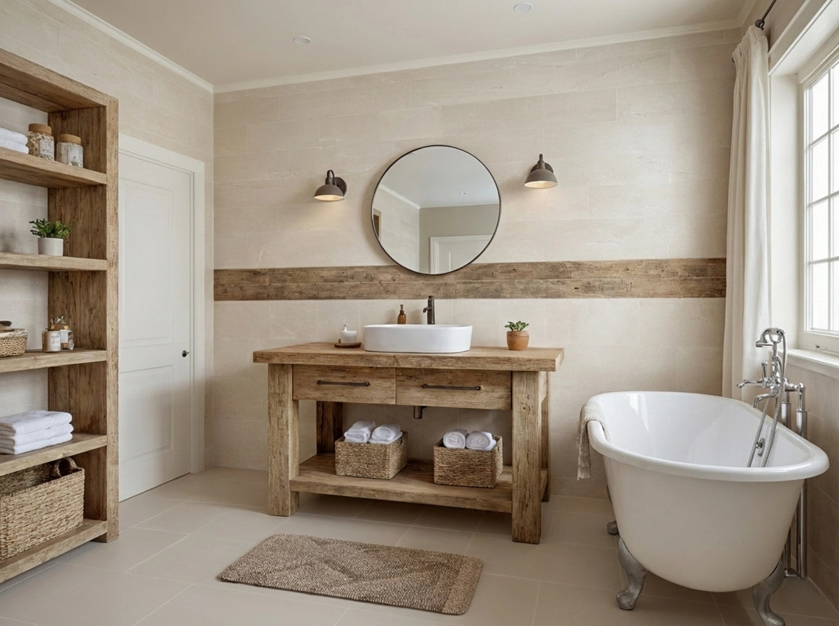 Light Vanity with Open Shelving - Rustic Farmhouse Live Edge
