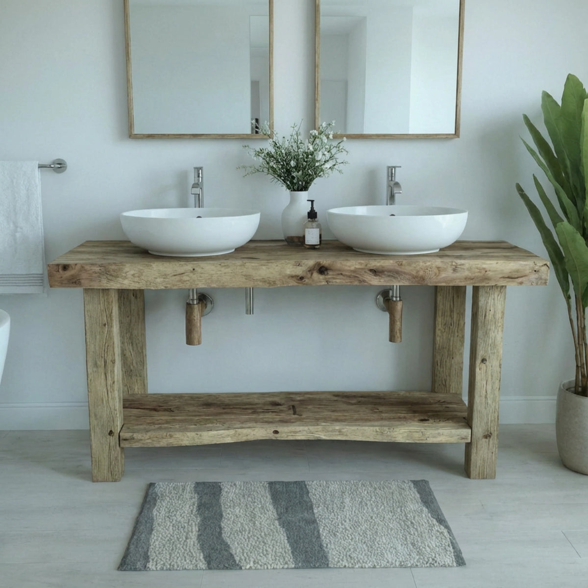 Wide Double Vessel Reclaimed Vanity - Rustic Farmhouse Live Edge