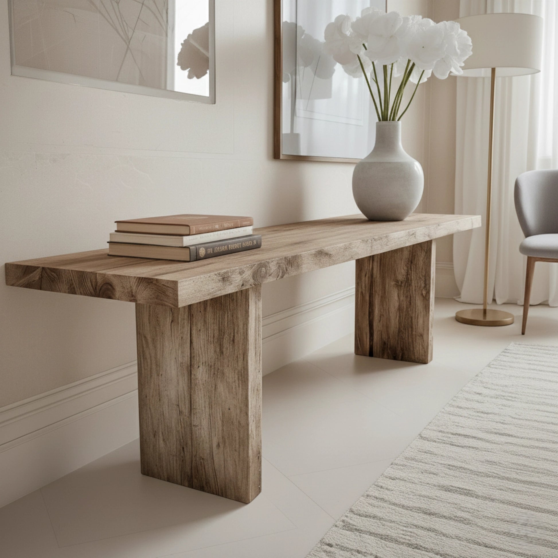 Rustic Entryway Wooden Console Table - Live Edge Wood Bench