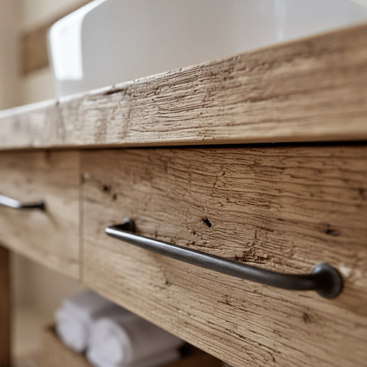 Light Vanity with Open Shelving - Rustic Farmhouse Live Edge