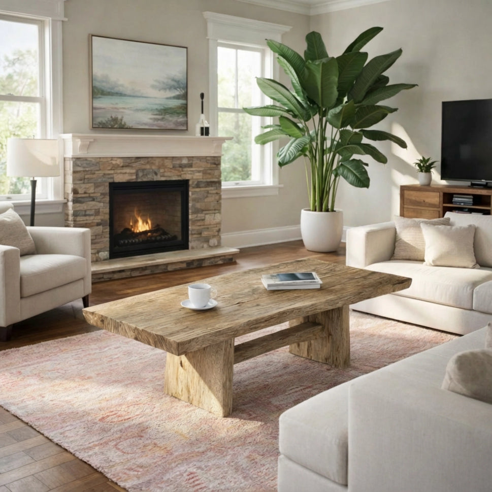 Large Live Edge Chunky Coffee Table - Rustic Farmhouse Solid Wood